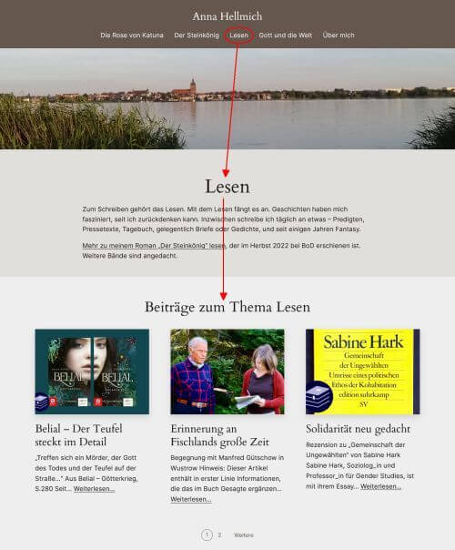 Screenshot der Themenseite Lesen mit Beiträgen nur aus dieser Kategorie